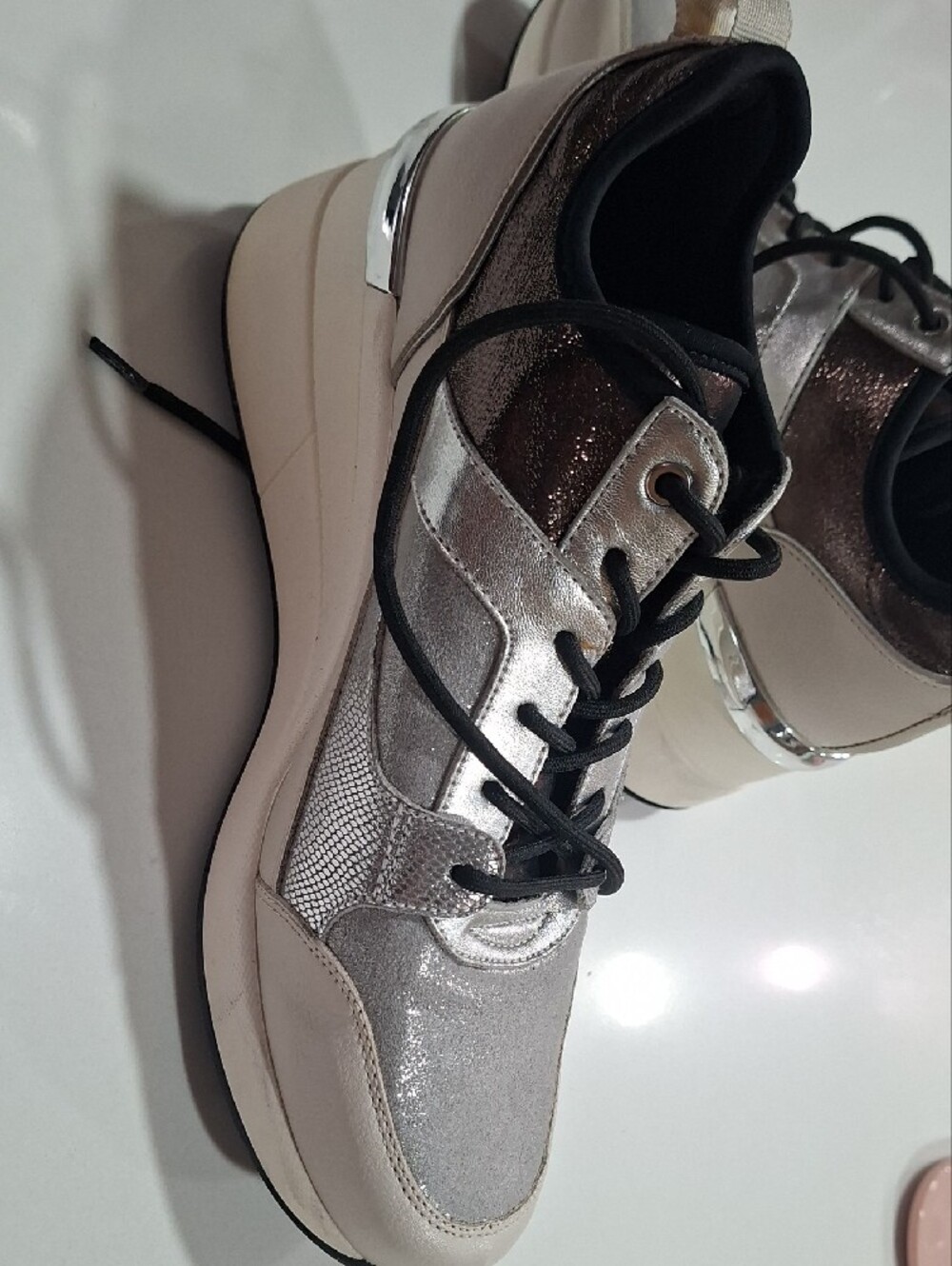 Aldo Silver and Black Mixed-Material Sneakers
